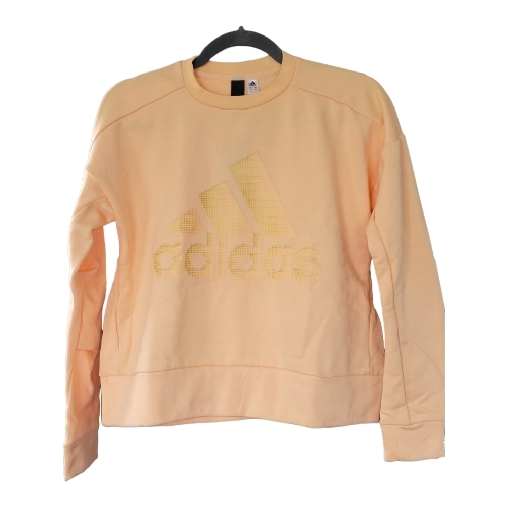 Adidas Womens ID Glam Sweatshirt XS Peach Gold Logo Athleisure Chic NWT‎